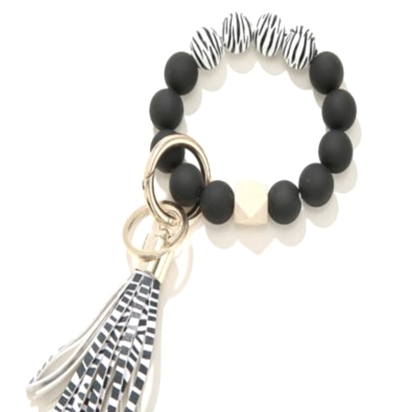 Zebra Striped Wristlet Bracelet Keychain Bangle - Picture 1 of 1